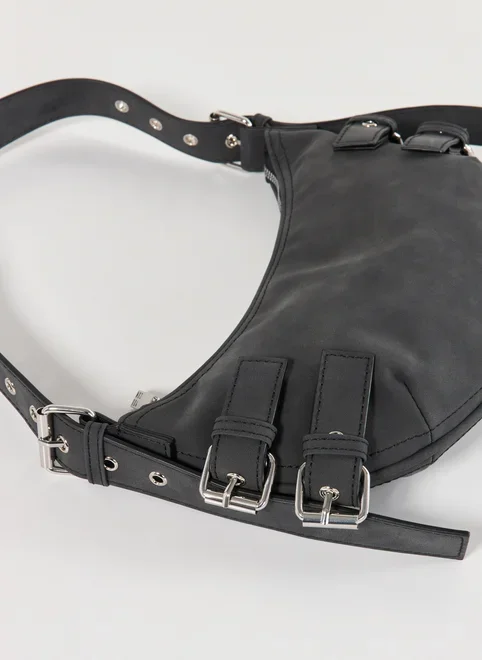 Bolsa Baguete Em Vinil Cinza