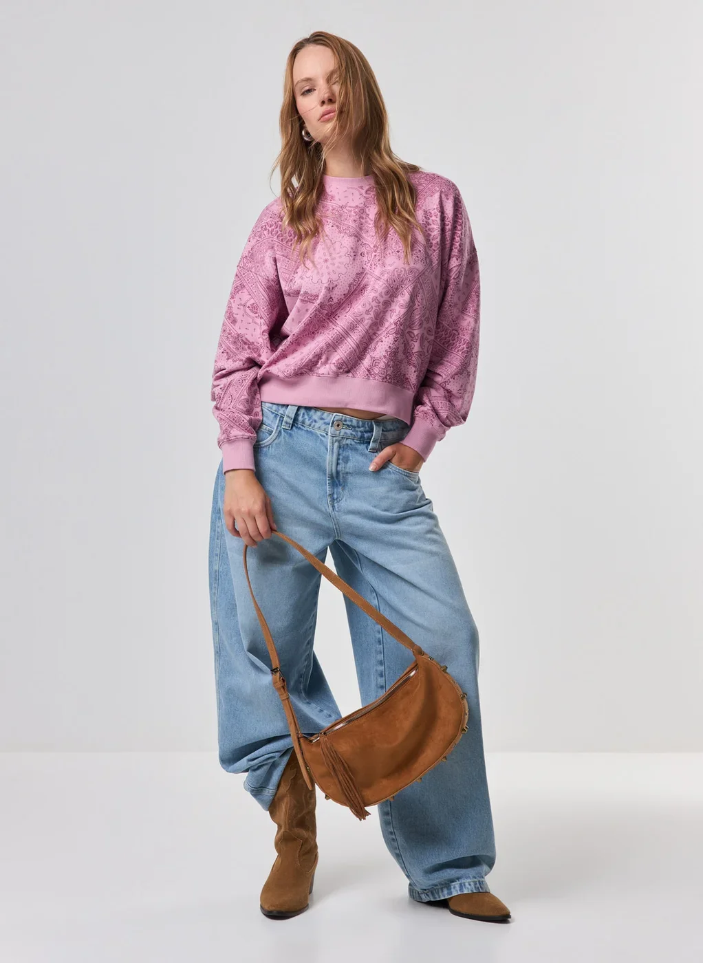 Bolsa Slouchy Suede Caramelo Franjas