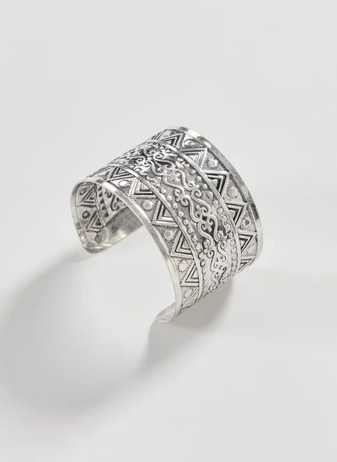 Bracelete Rígido Prateado Boho