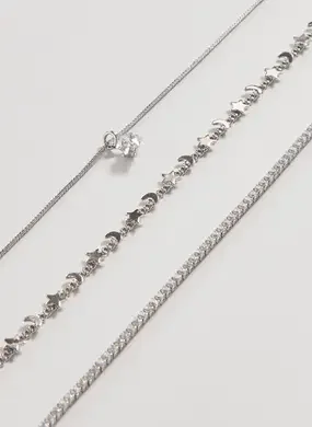 Conjunto 3 Colares Prateados Zircônia