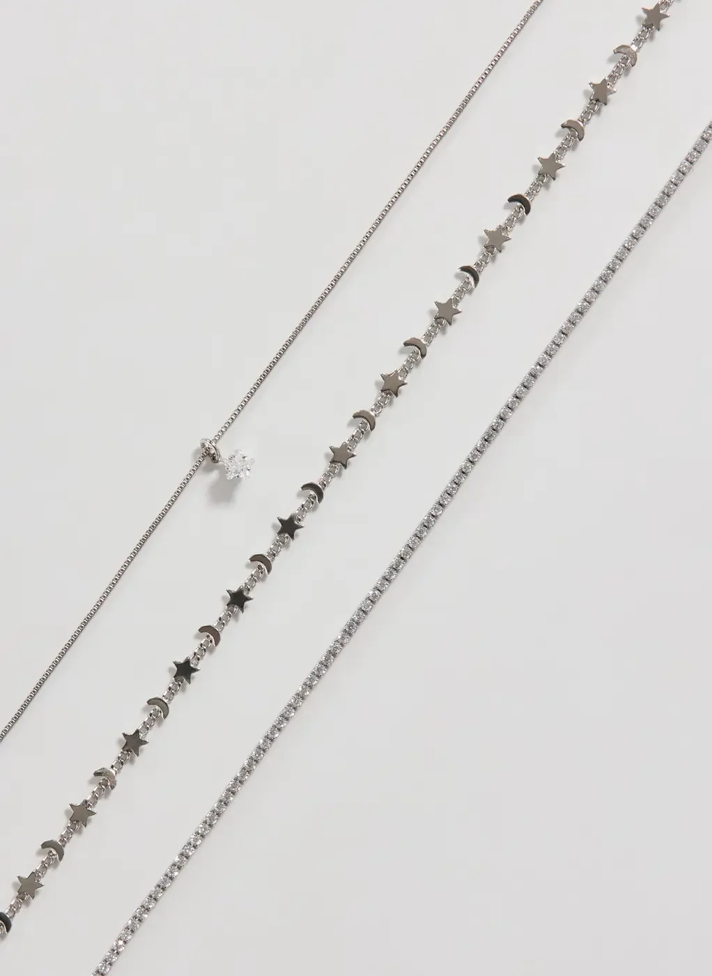 Conjunto 3 Colares Prateados Zircônia