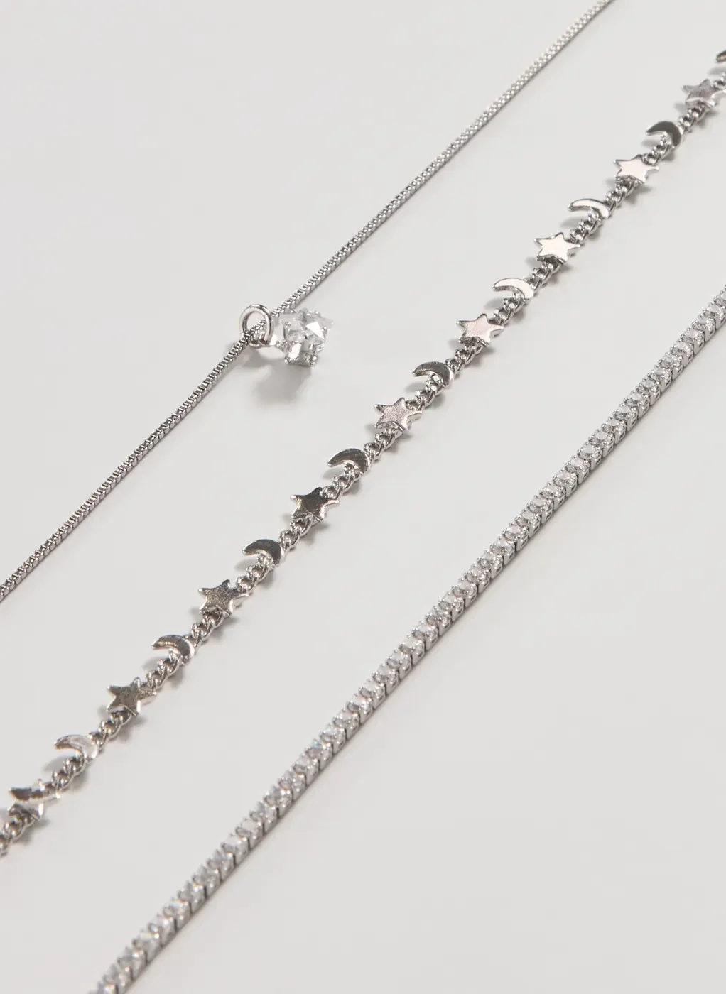 Conjunto 3 Colares Prateados Zircônia