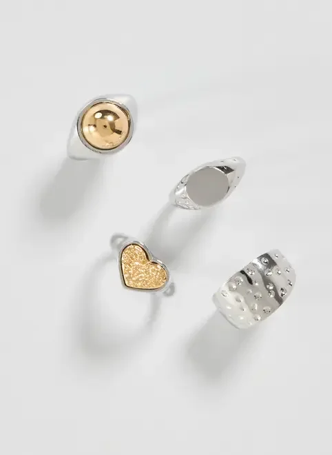 Conjunto 4 Anéis Mix Dourado E Prateado