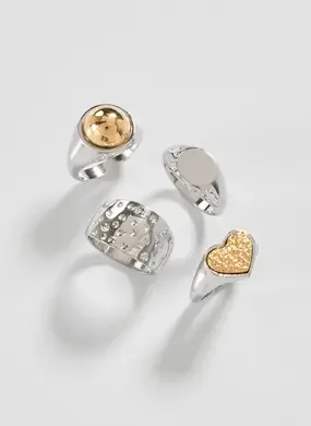 Conjunto 4 Anéis Mix Dourado E Prateado