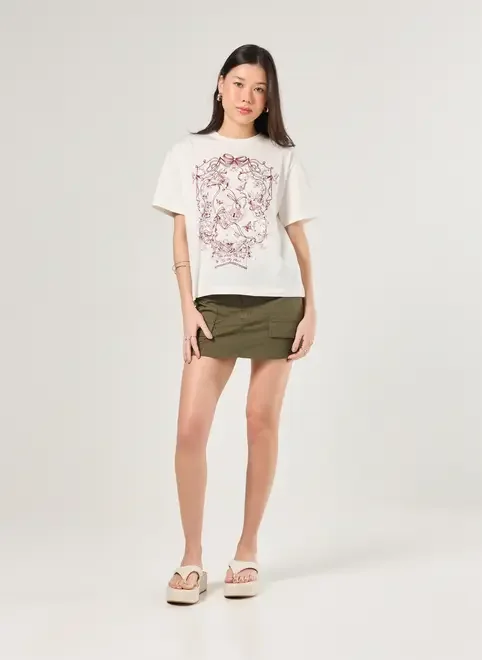 Short Saia Sarja Verde Militar Bolsos