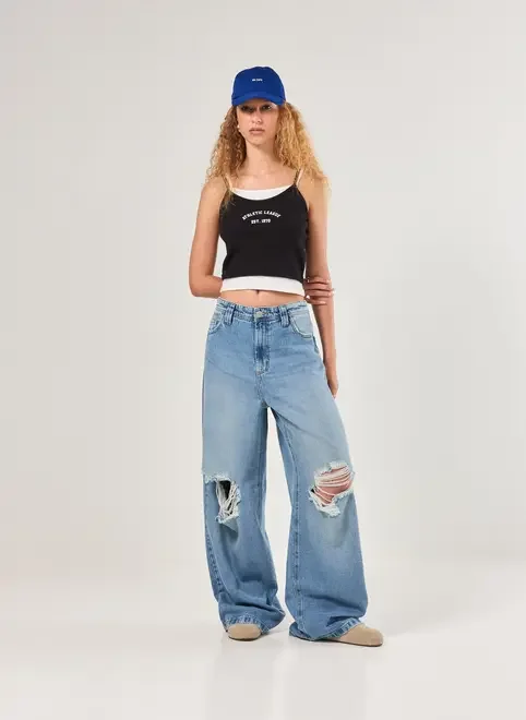 Calça Jeans Super Wide Leg Rasgos
