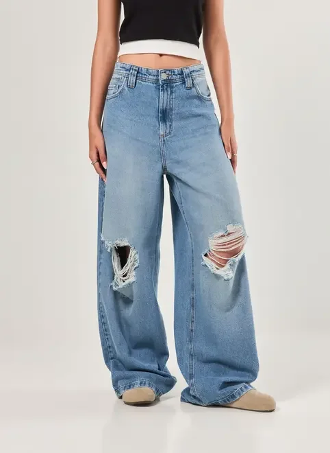 Calça Jeans Super Wide Leg Rasgos