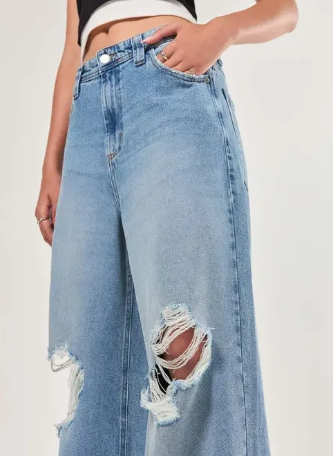 Calça Jeans Super Wide Leg Rasgos