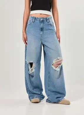 Calça Jeans Super Wide Leg Rasgos