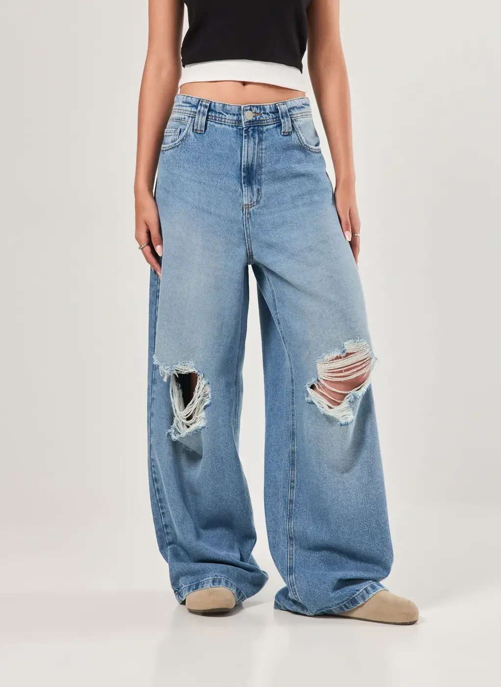 Calça Jeans Super Wide Leg Rasgos