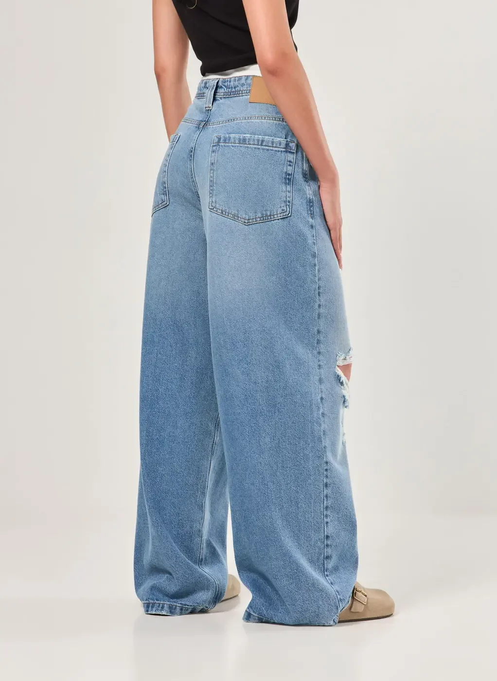 Calça Jeans Super Wide Leg Rasgos