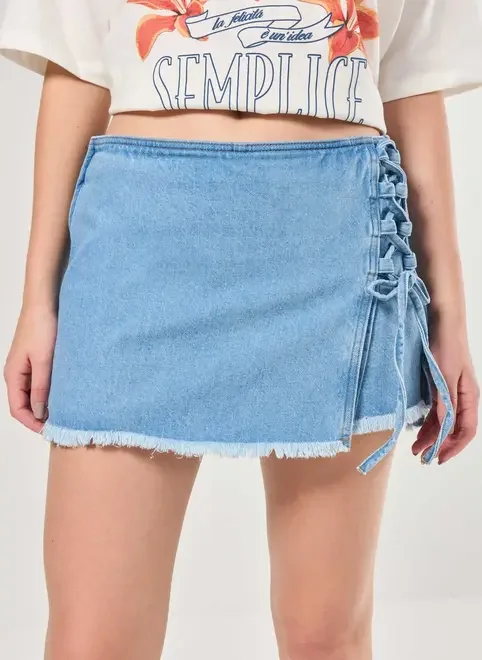 Short Saia Jeans Amarração