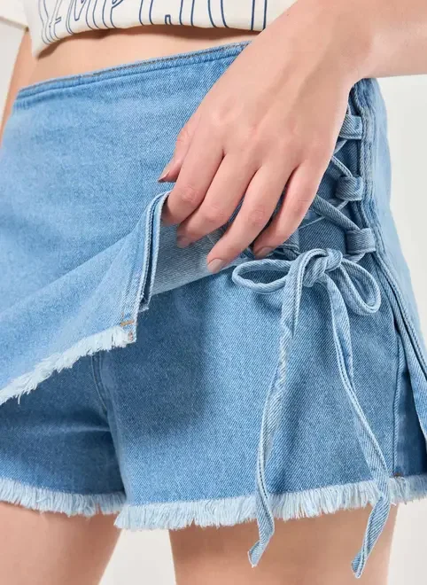 Short Saia Jeans Amarração