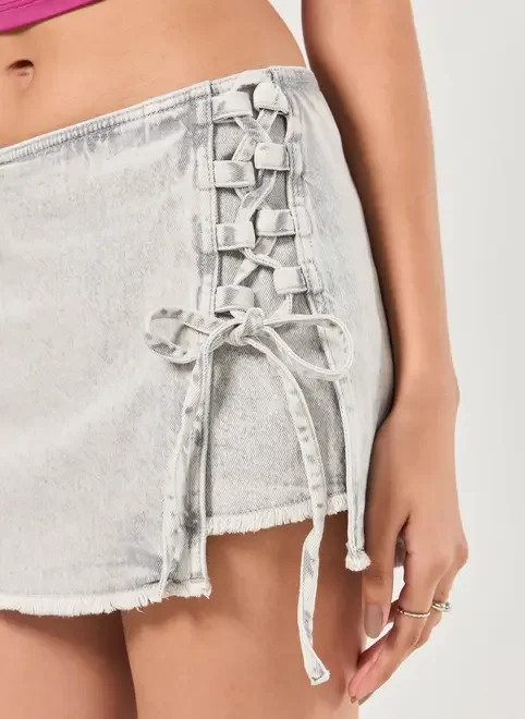 Short Saia Jeans Amarração