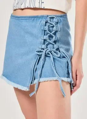 Short Saia Jeans Amarração