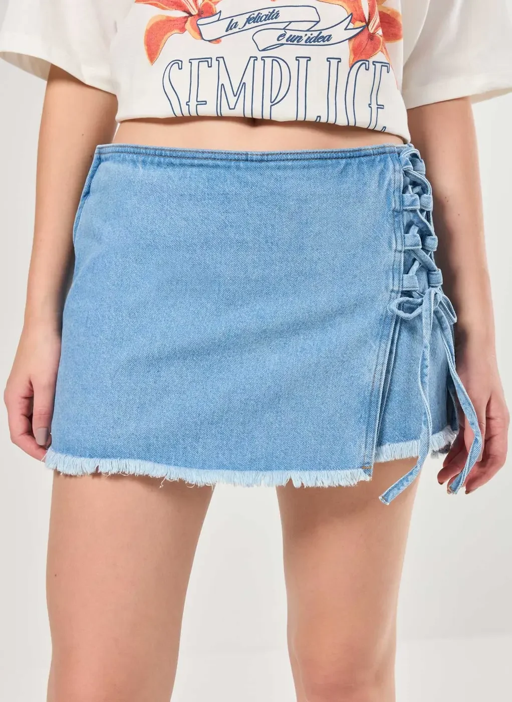 Short Saia Jeans Amarração