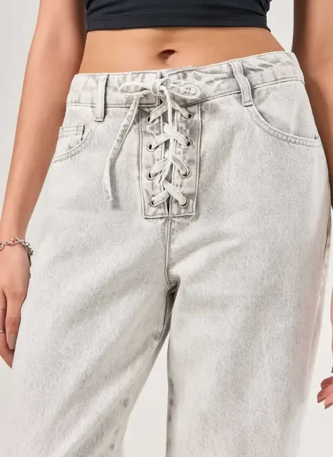 Calça Jeans Wide Leg Amarração