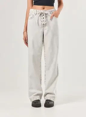 Calça Jeans Wide Leg Amarração