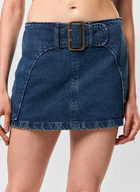 Saia Curta Jeans Escuro Cós Fivela