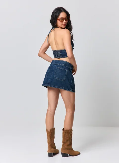 Cropped Jeans Escuro Amarração