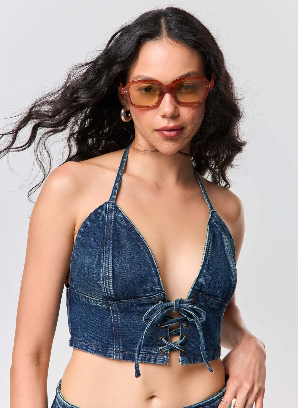 Cropped Jeans Escuro Amarração