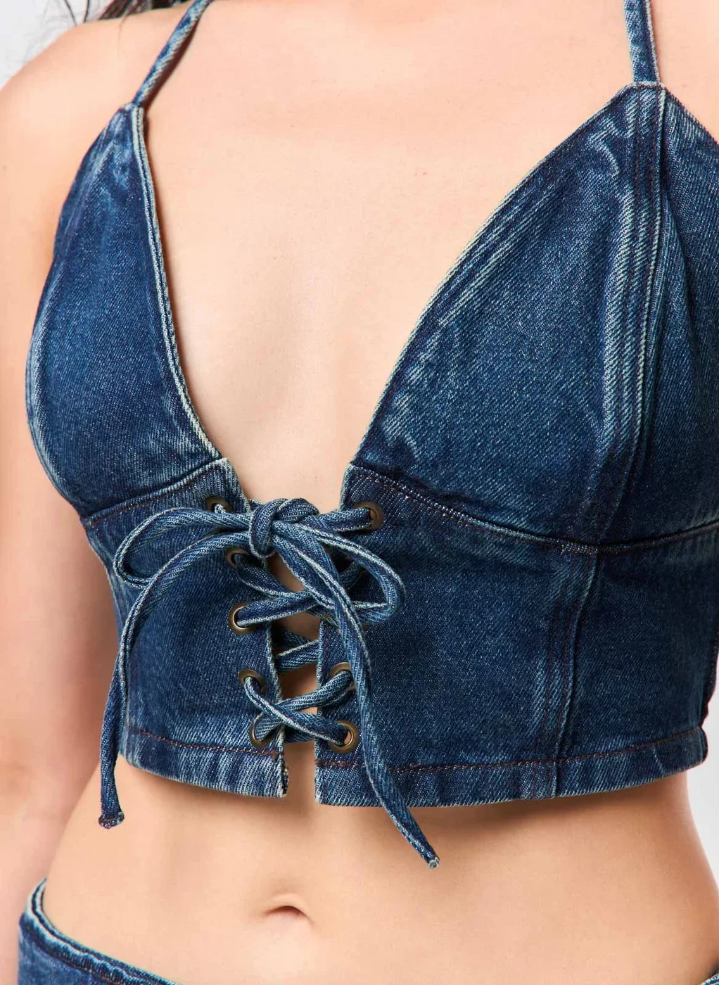 Cropped Jeans Escuro Amarração