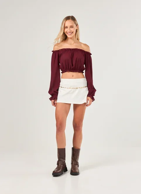 Blusa Ombro A Ombro Manga Longa Elástico