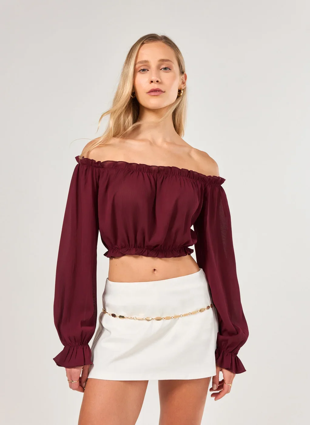 Blusa Ombro A Ombro Manga Longa Elástico