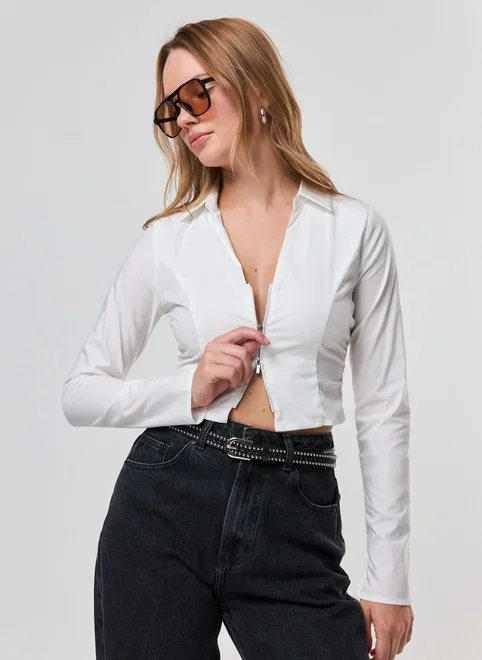 Camisa Manga Longa Ajustada Zíper