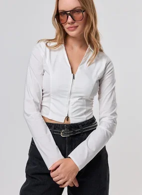 Camisa Manga Longa Ajustada Zíper