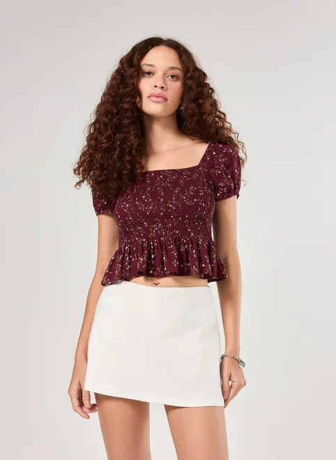 Blusa Lastex Estampada Bordô