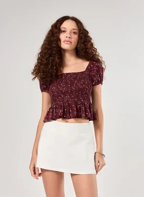 Blusa Lastex Estampada Bordô