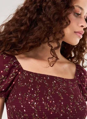 Blusa Lastex Estampada Bordô