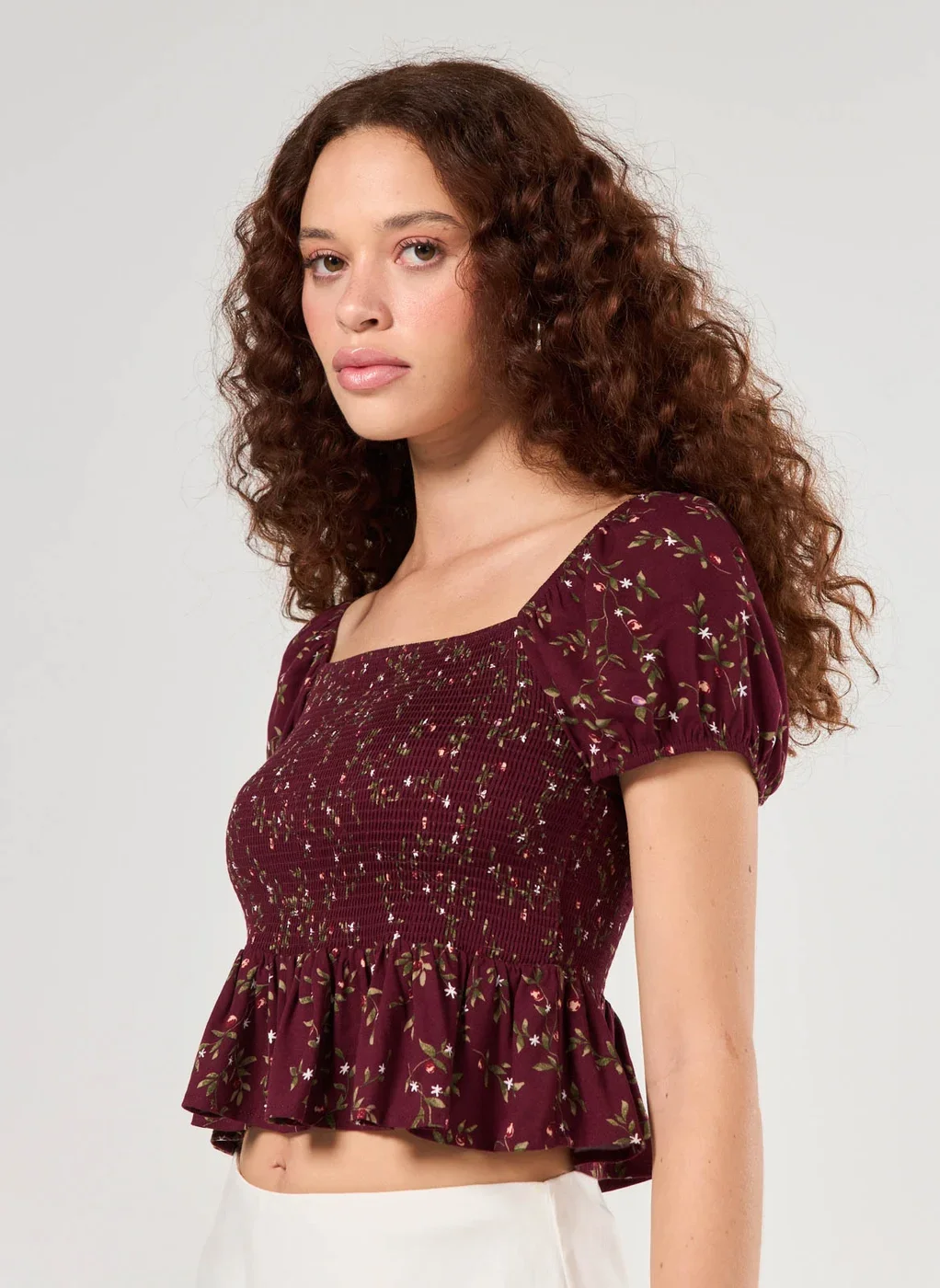 Blusa Lastex Estampada Bordô