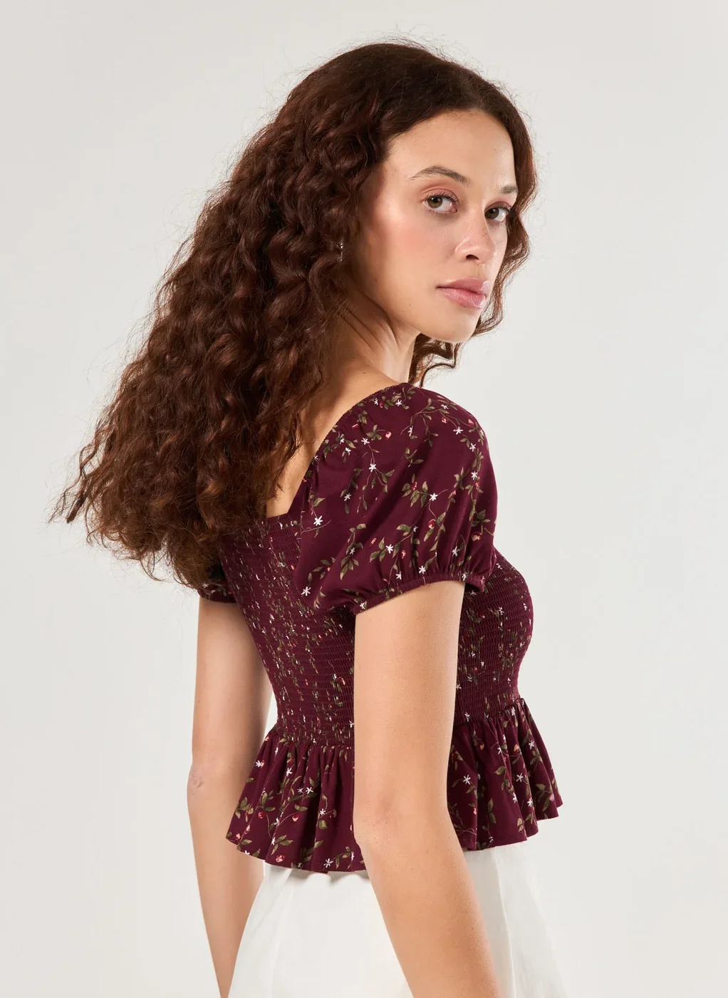 Blusa Lastex Estampada Bordô