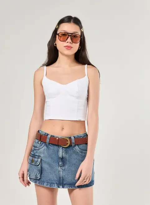 Cropped Corselet Em Sarja