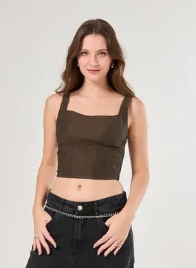 Cropped Corselet Sarja Marrom