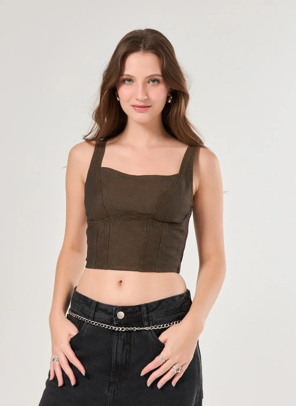 Cropped Corselet Sarja Marrom
