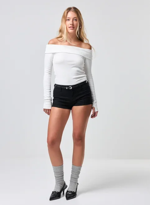 Blusa Ombro A Ombro Manga Longa Pala Virada