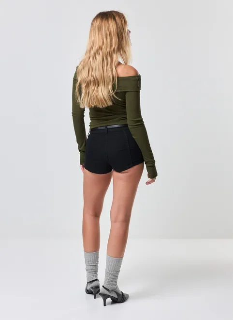 Blusa Ombro A Ombro Manga Longa Pala Virada