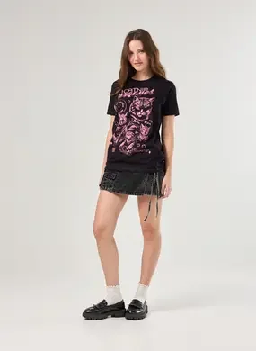 Short Saia Jeans Cargo Cós Deslocado