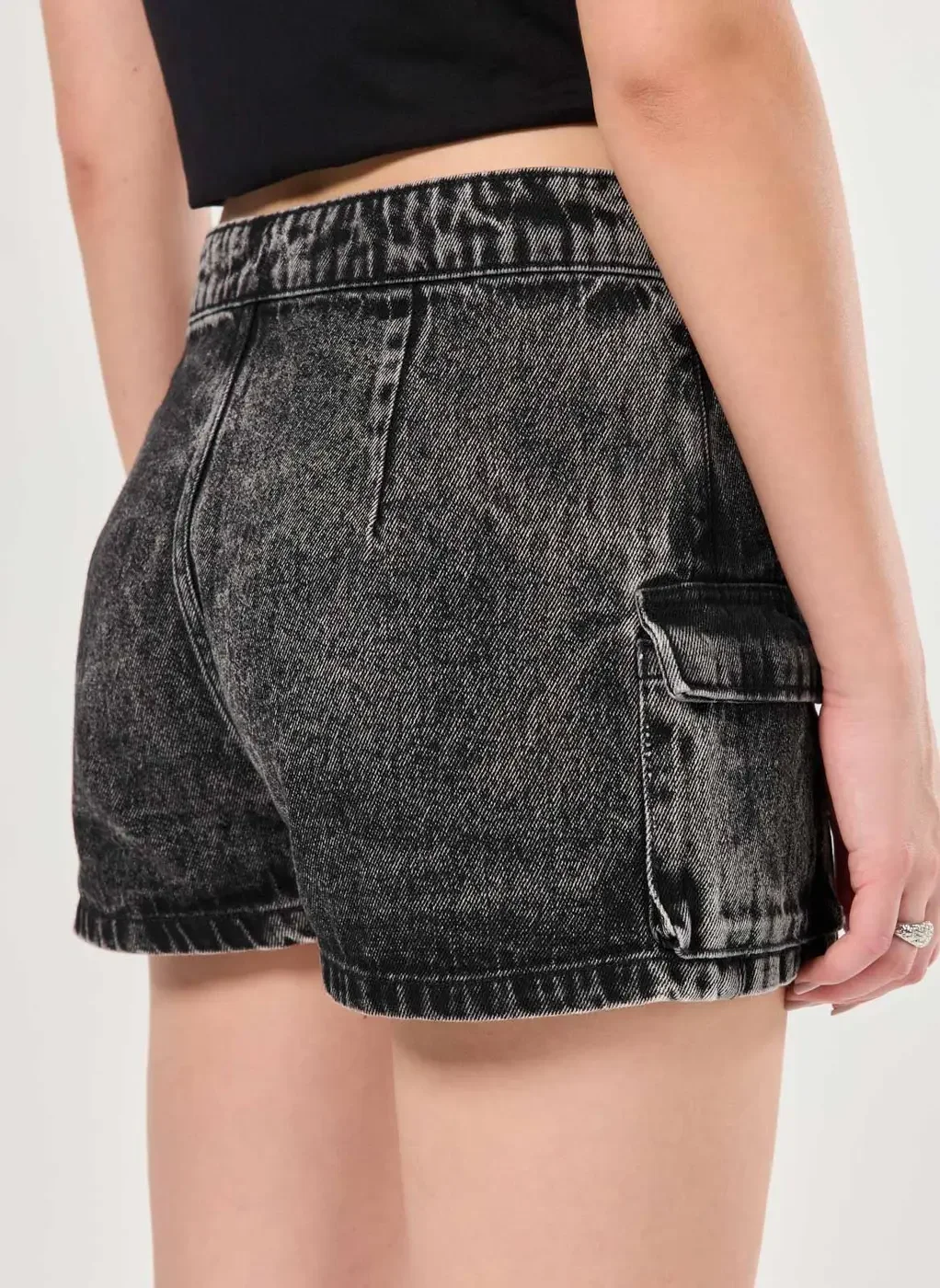 Short Saia Jeans Cargo Cós Deslocado