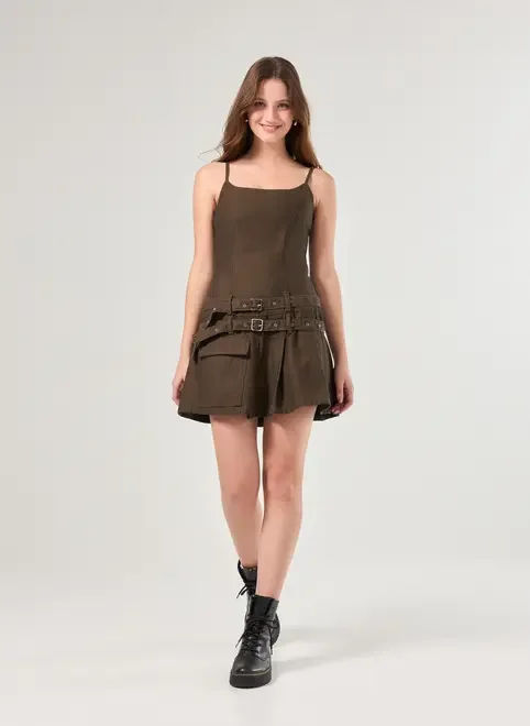 Vestido Jeans Marrom Cintos