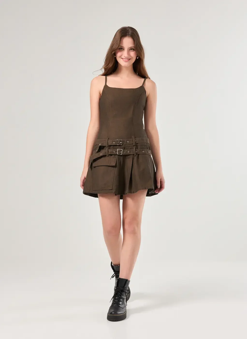 Vestido Jeans Marrom Cintos