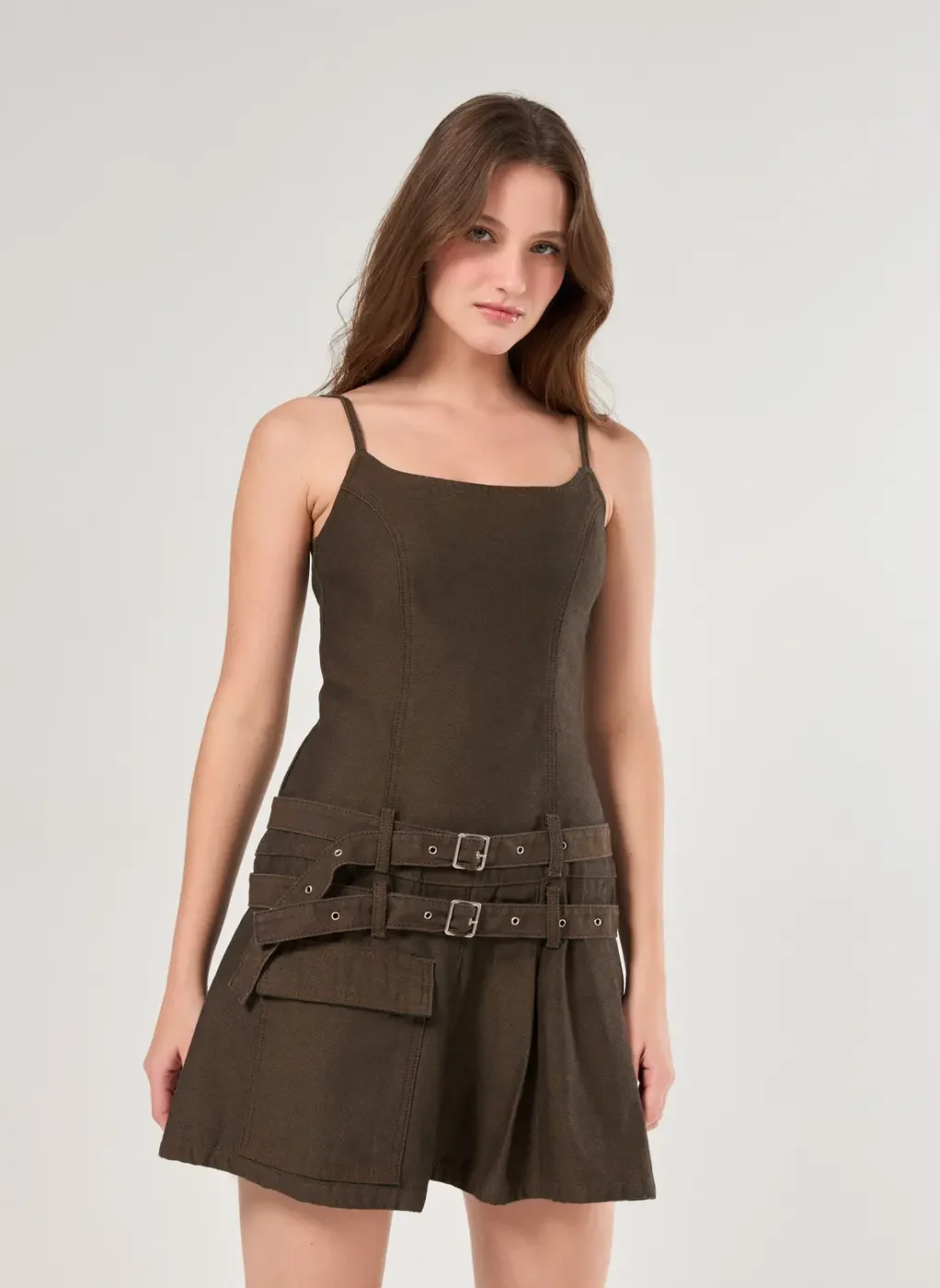 Vestido Jeans Marrom Cintos