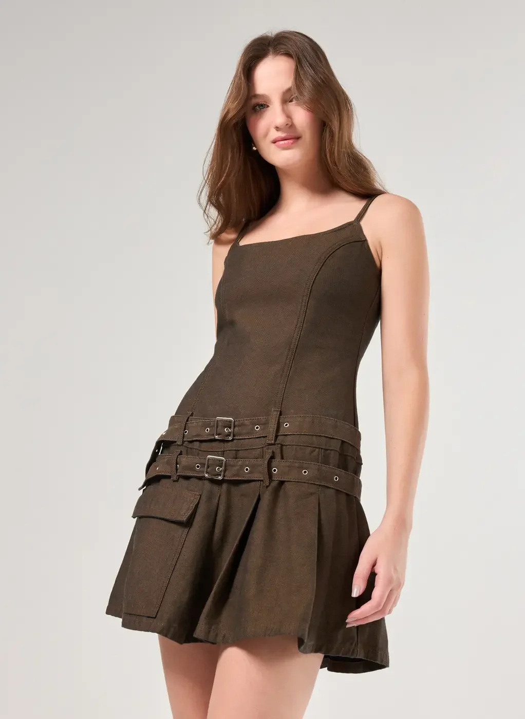 Vestido Jeans Marrom Cintos