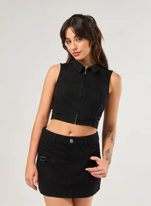 Colete Preto Sarja Fivelas