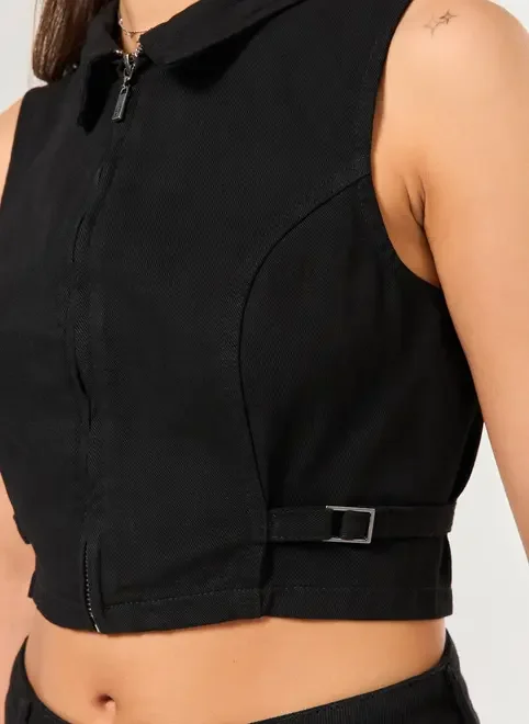 Colete Preto Sarja Fivelas