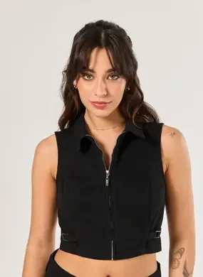 Colete Preto Sarja Fivelas