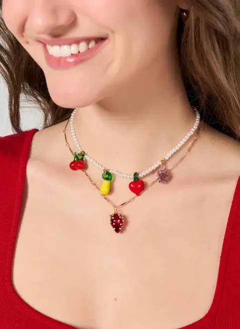 Conjunto 2 Colares Dourados Frutinhas